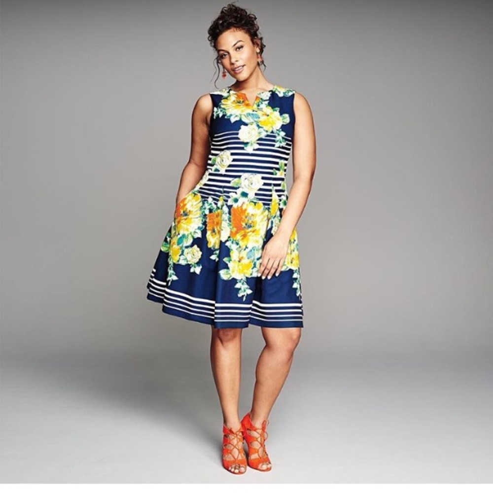Blue navy striped yellow floral dress